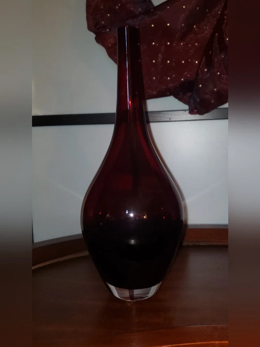 Elegant Deep Red Glass Vase - Home Accents